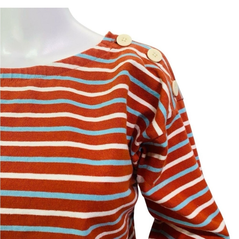 J Crew Womens Boatneck Top in Striped Mariner Cloth Orange Blue Button Size M - Picture 5 of 9